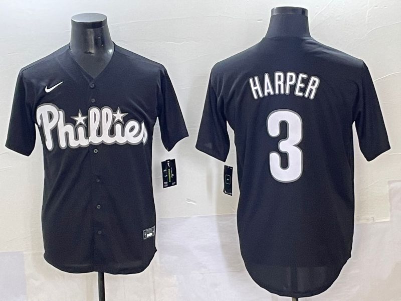 Men 2025 Philadelphia Phillies #3 Harper Black Fashion Nike MLB Jersey style 7041->philadelphia phillies->MLB Jersey